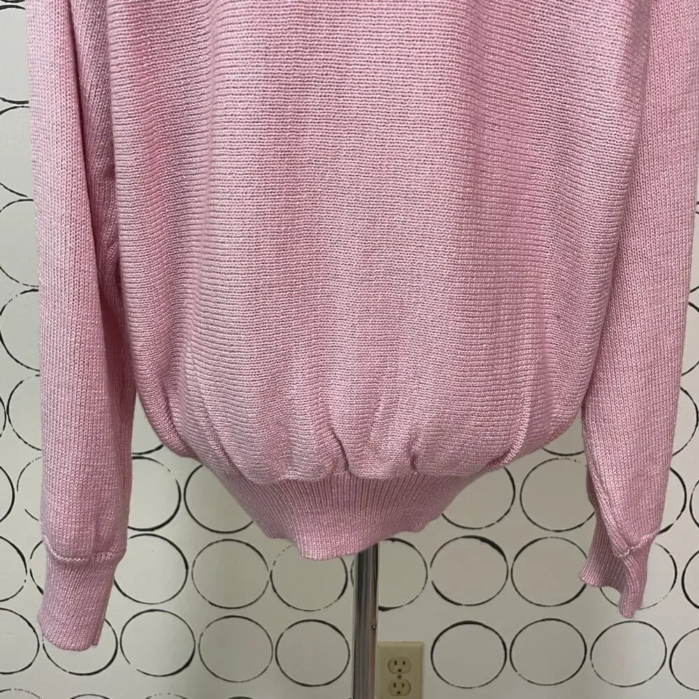 VTG Jaclyn Smith Womens Knit Sweater M Pastel Pink Beaded Coquette Floral Dainty - Picture 9 of 16